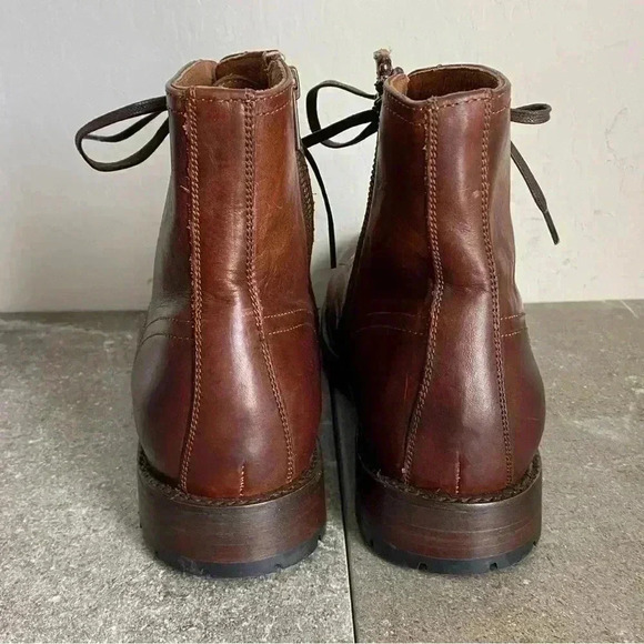 NEW FRYE Bowery Lace Up Side Zip Brown Cognac Leather Boot Men’s Size 10D - Picture 8 of 10